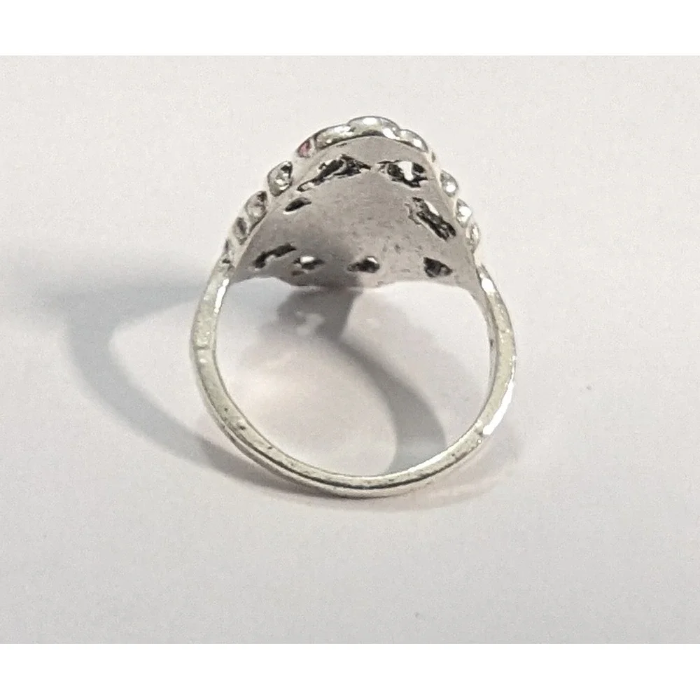 New Ring Black Enamel Size 6 Silver Tone Ornate Chunky Costume Fashion Jewelry